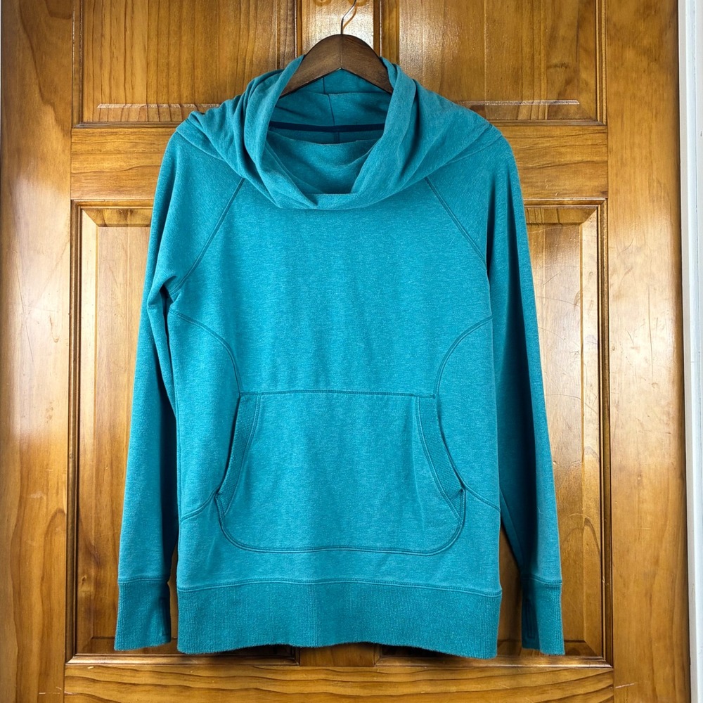 LL Bean Womens Cowl Neck Pullover Teal Heathered Sweatshirt Medium 290312